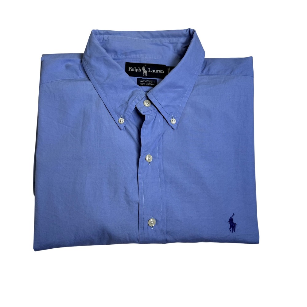 Ralph Lauren Yarmouth Shirt 17 32/33 Blue 90s Vintage Cotton Button Down Mens